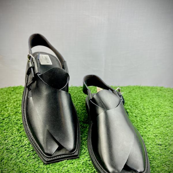 Elegant Black Handcrafted Peshawari Chappal - Genuine Leather