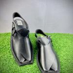 Elegant Black Handcrafted Peshawari Chappal - Genuine Leather