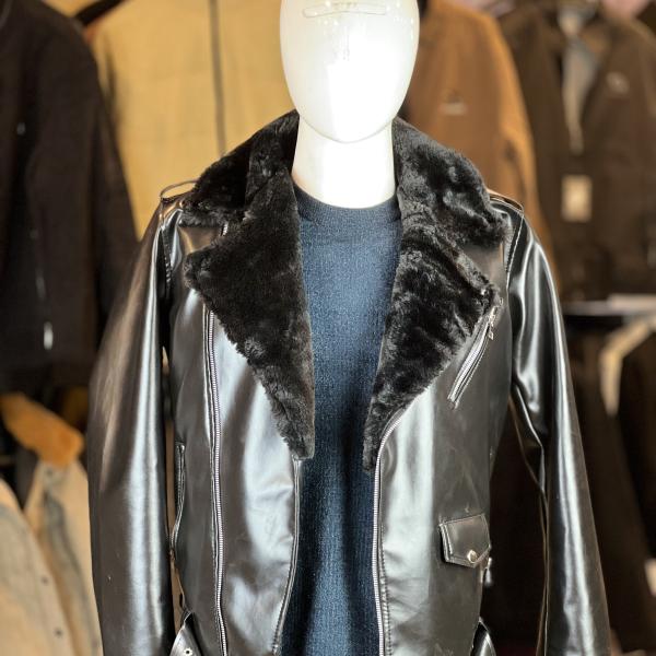 Men's Black Faux Leather Shearling Jacket