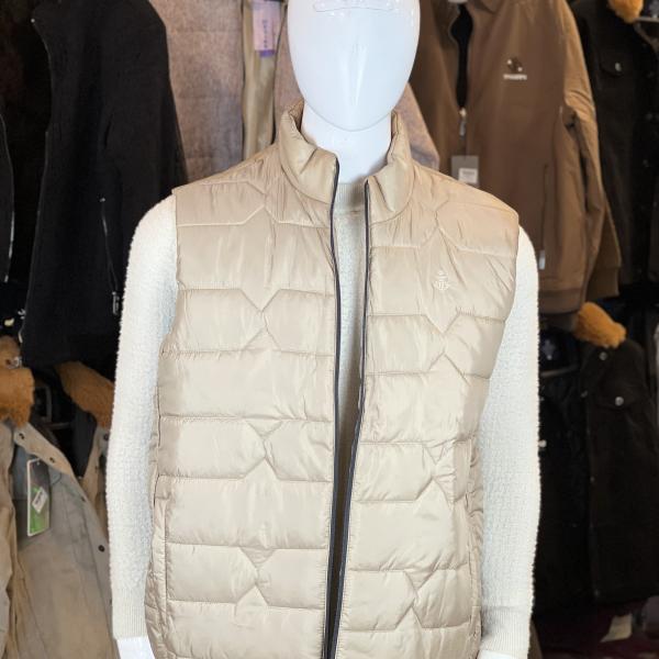 Lightweight Quilted Sleeveless Puffer Jacket (Beige)