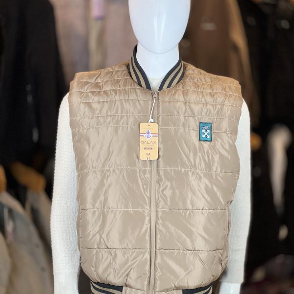 Beige Quilted Bomber-Style Sleeveless Jacket