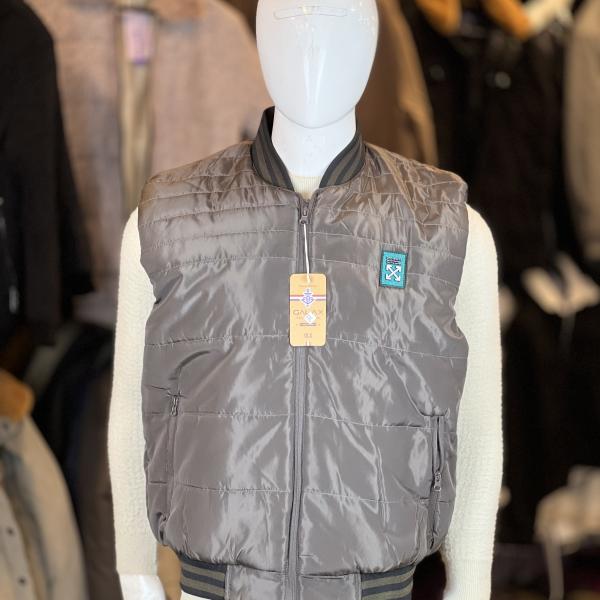 Gray Quilted Bomber-Style Sleeveless Jacket