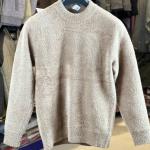 Beige Fuzzy Knit Crewneck Sweater