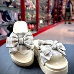 Plaid Bowknot Platform Slides