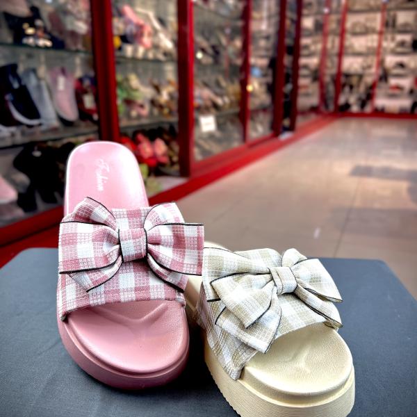 Plaid Bowknot Platform Slides